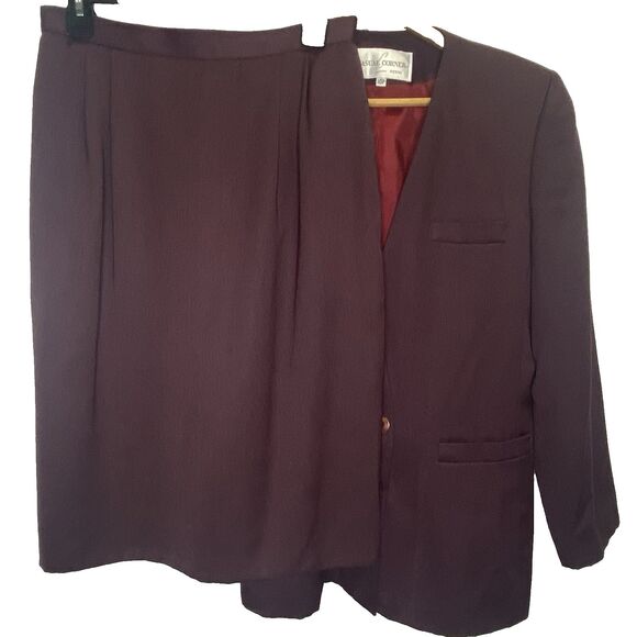 Vintage CASUAL CORNER 2 Piece Suit Set Skirt Blazer Petite 10 Womens 10P Purple - Picture 1 of 16